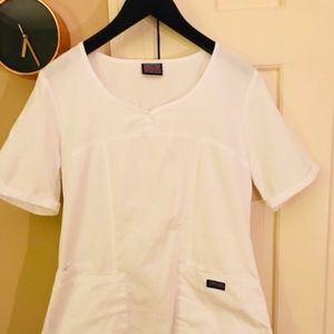White Fitted Cherokee Scrub Top
